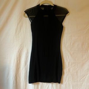tight black dress with mesh details